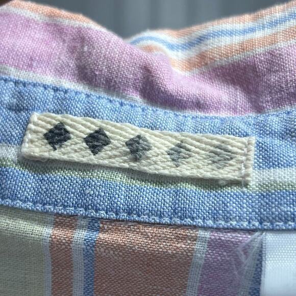 Vintage 2X Women's Rainbow Pastel Button Down Top Collar Striped Linen - Picture 7 of 9